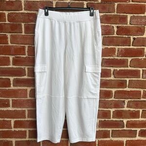 Eileen Fisher $218 Cargo Ankle Lantern Pant in Ivory Flex Ponte Stretch Pants la
